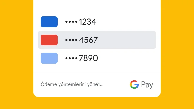 Google Pay, güvenlik için üç kredi kartının yalnızca son dört hanesini gösteriyor.